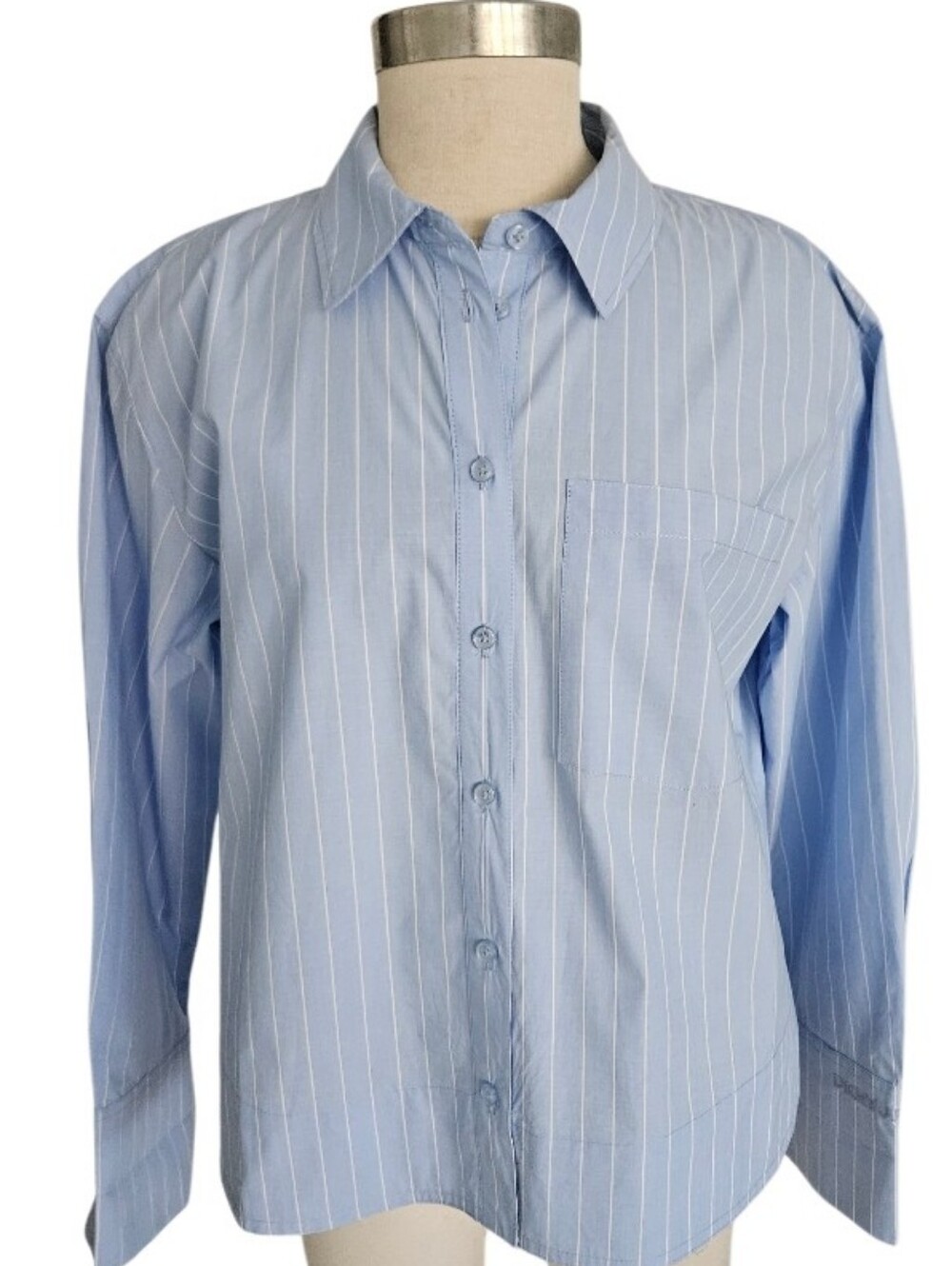 NWT DKNY JEANS Light Blue and White Pinstripe Button-Down Shirt